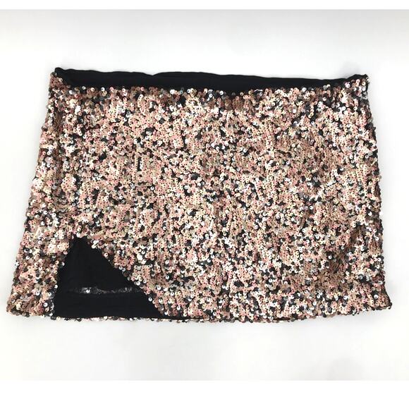 Free People Desni Sequins Mini Skirt 6 Gold Black - Picture 1 of 9